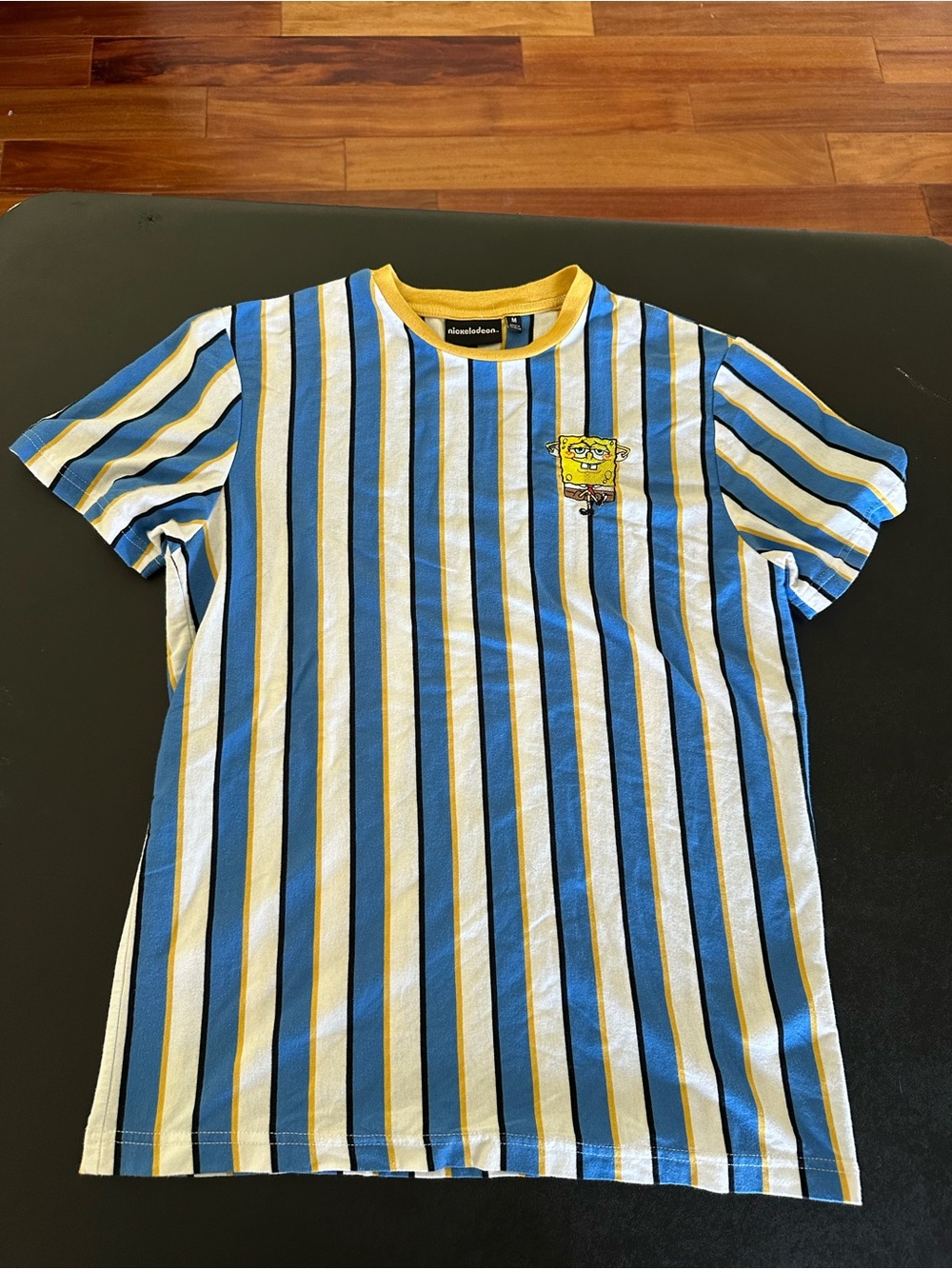 Nickelodeon Womens SpongeBob Stripe Crewneck T-Shirt - Blue & Yellow Size Medium